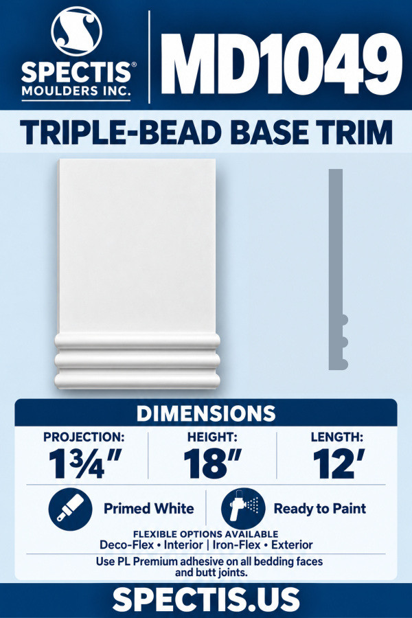MD1049 triple-bead base trim section and manufacturer CAD side profile
