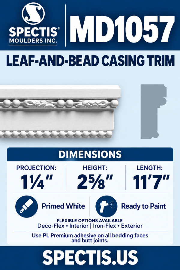 MD1057 Leaf-and-Bead Casing Trim section and manufacturer CAD side profile