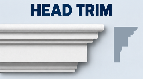 MD1062 stepped head trim, product face and CAD-derived grey side profile.