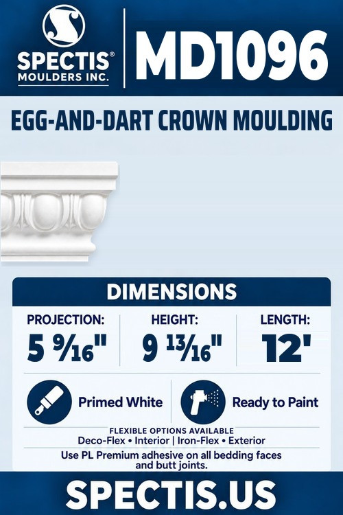 MD1096 egg-and-dart crown moulding section and side profile