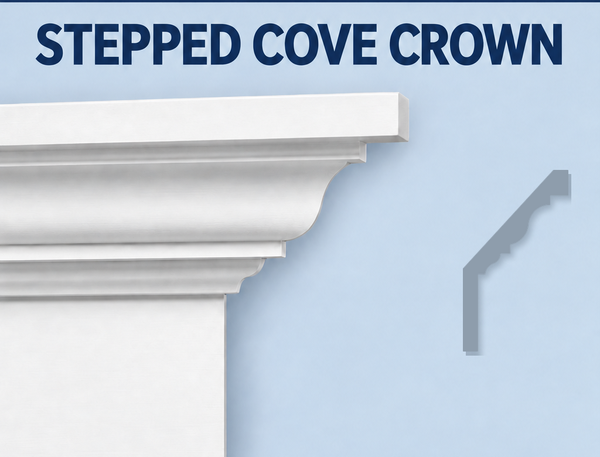 MD1097 Stepped Cove Crown, moulding and grey side profile