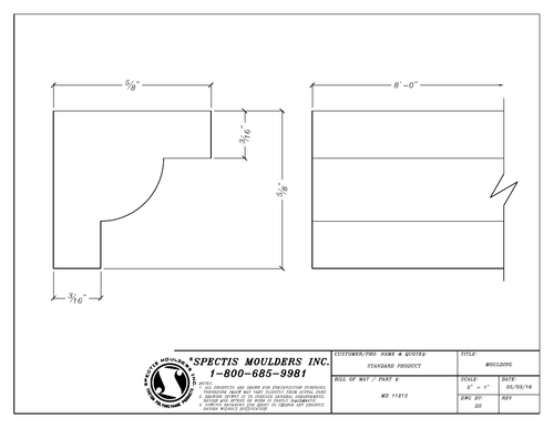 MD1121SPLIT manufacturer CAD profile: ⅝ inch projection, ⅝ inch height, 8 foot length
