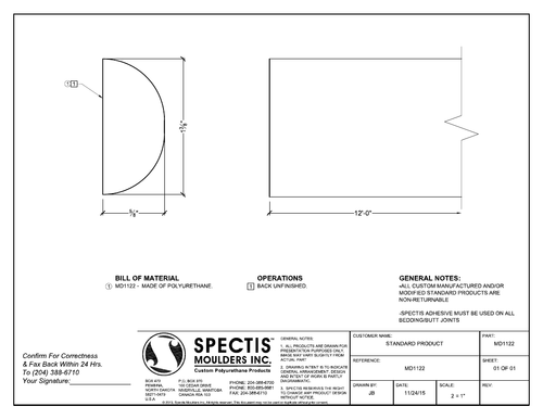 MD1122 manufacturer CAD profile: ⅝ inch projection, 1⅜ inch height, 12 foot length
