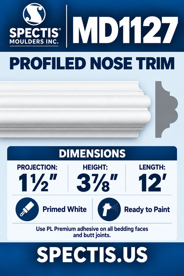 MD1127 Profiled Nose Trim — dimensions and matching side profile
