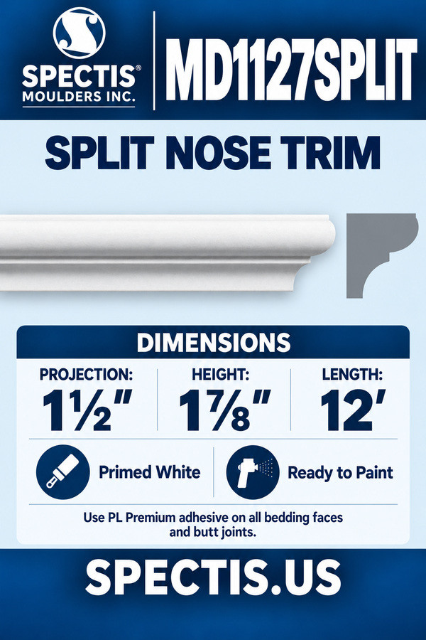 MD1127SPLIT Split Nose Trim — dimensions and matching side profile