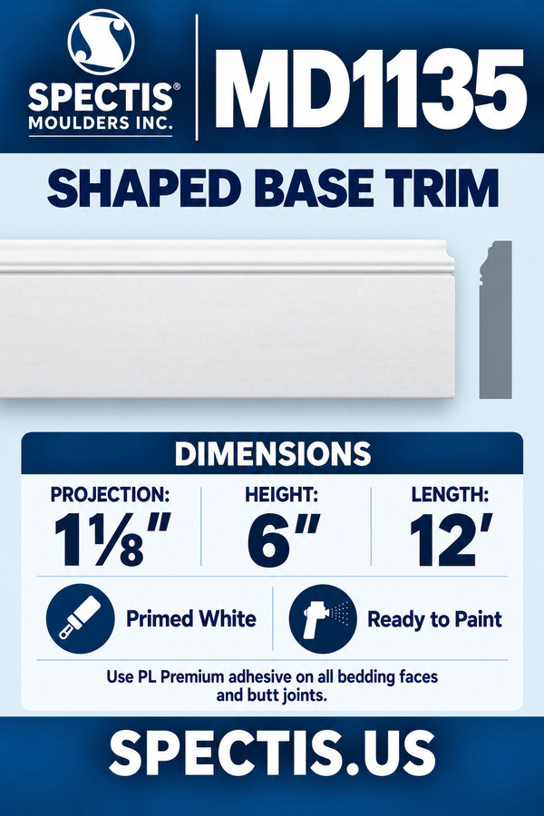 MD1135 Shaped Base Trim — dimensions and matching side profile