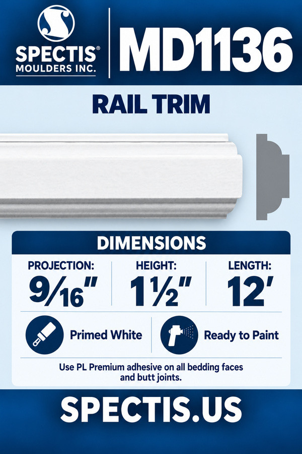 MD1136 Rail Trim — dimensions and matching side profile