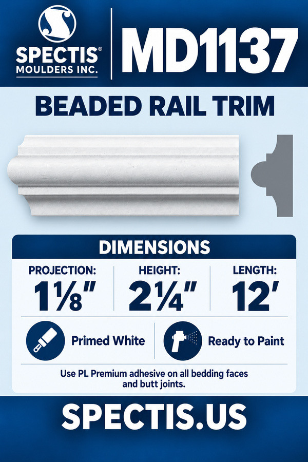 MD1137 Beaded Rail Trim — dimensions and matching side profile
