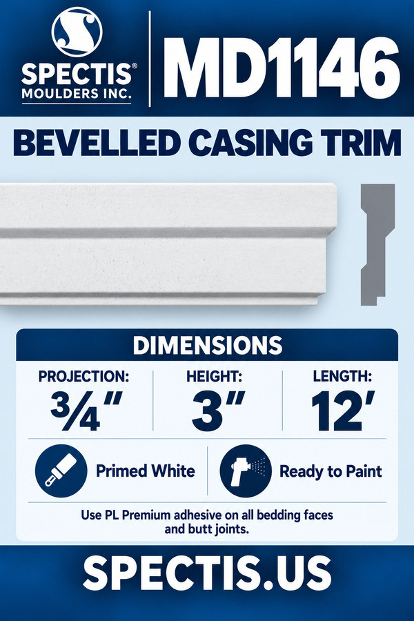 MD1146 Bevelled Casing Trim — dimensions and matching side profile