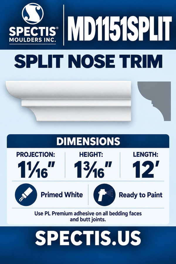 MD1151SPLIT Split Nose Trim — dimensions and matching side profile