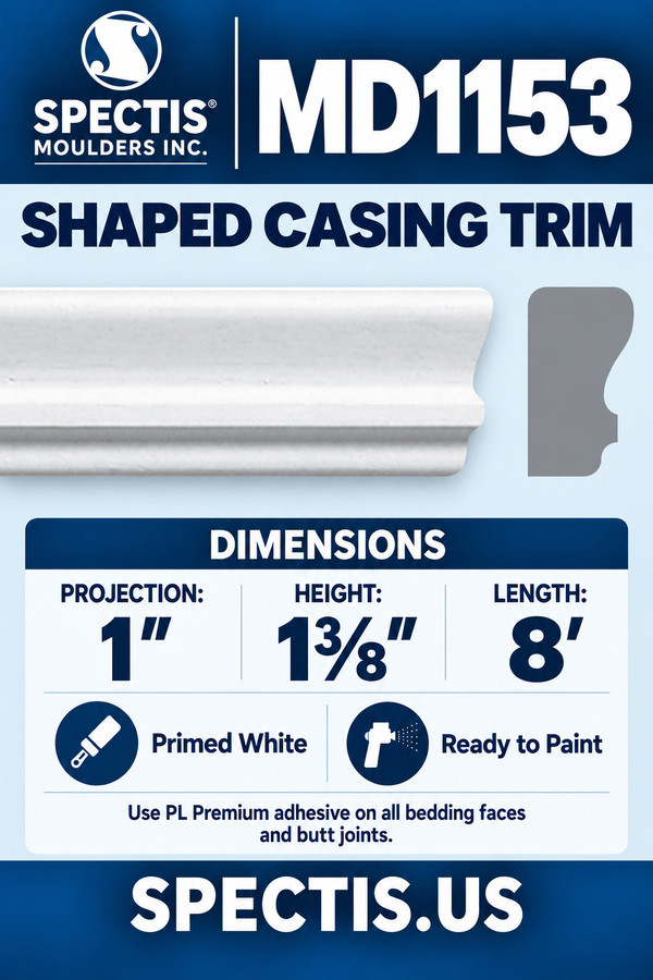 MD1153 Shaped Casing Trim — dimensions and matching side profile