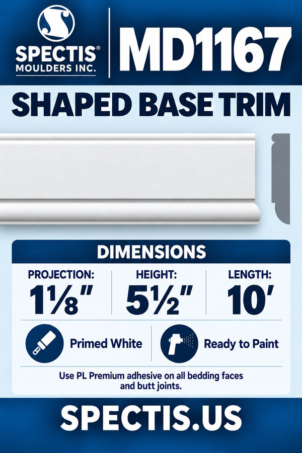 MD1167 Shaped Base Trim — dimensions and matching side profile