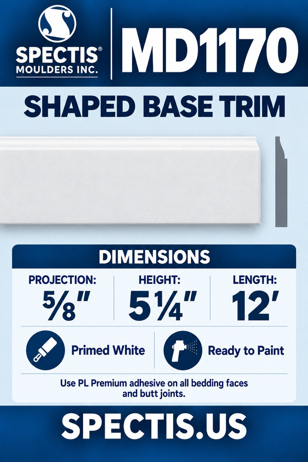MD1170 Shaped Base Trim — dimensions and matching side profile