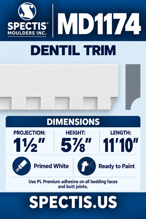 MD1174 Dentil Trim — dimensions and matching side profile