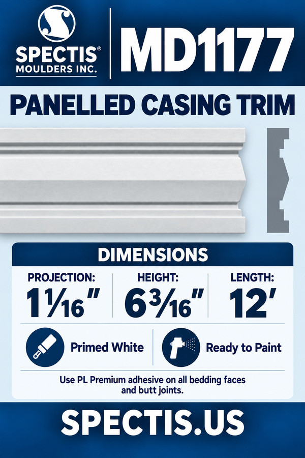 MD1177 Panelled Casing Trim — dimensions and matching side profile