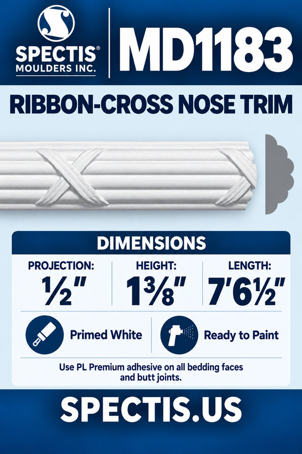 MD1183 Ribbon-Cross Nose Trim — dimensions and matching side profile