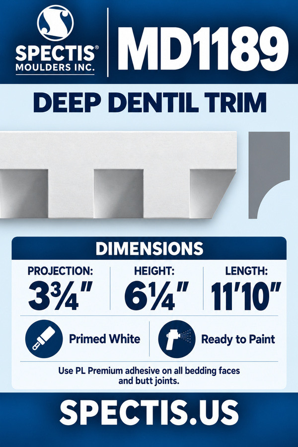 MD1189 Deep Dentil Trim — dimensions and matching side profile