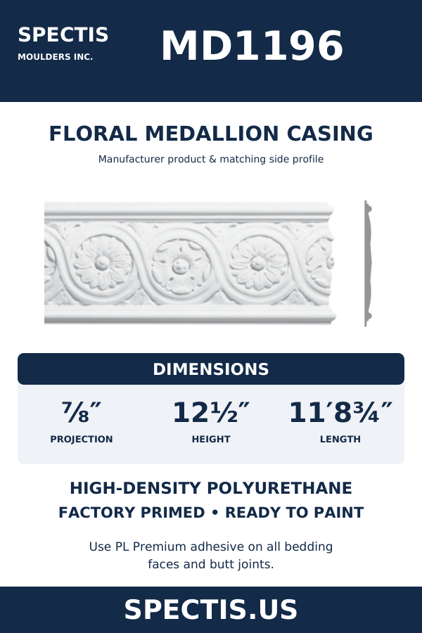 MD1196 Floral Medallion Casing — section and side profile