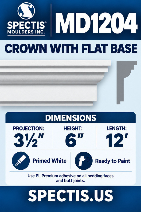 MD1204 Crown with Flat Base — dimensions and matching side profile
