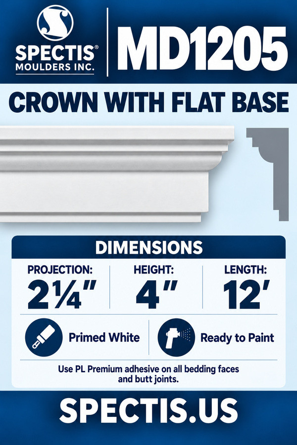 MD1205 Crown with Flat Base — dimensions and matching side profile