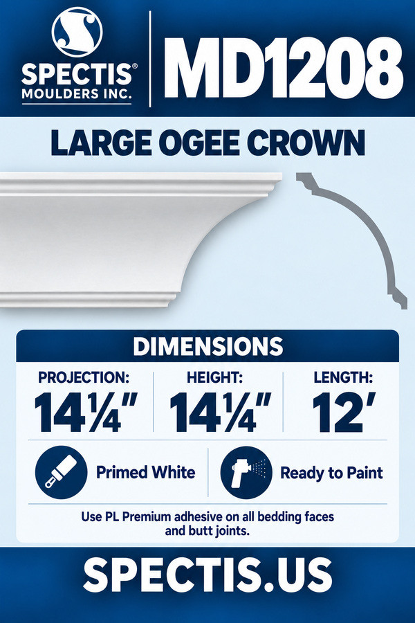 MD1208 Large Ogee Crown — dimensions and matching side profile