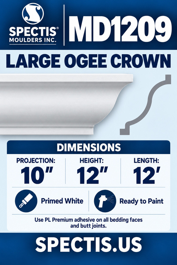 MD1209 Large Ogee Crown — dimensions and matching side profile