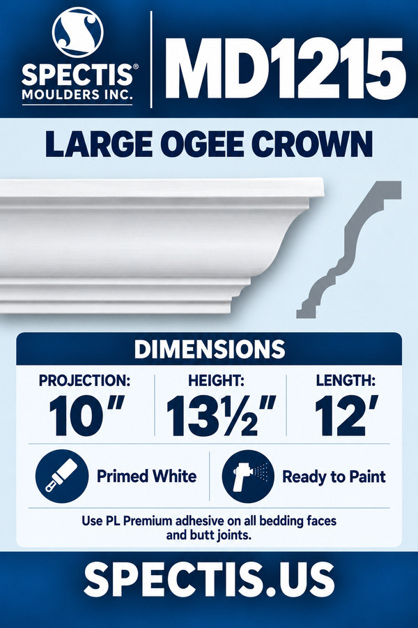 MD1215 Large Ogee Crown — dimensions and matching side profile