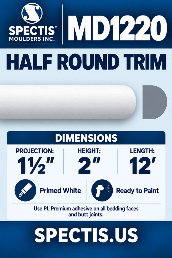 MD1220 Half Round Trim — dimensions and matching side profile