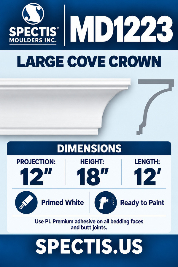 MD1223 Large Cove Crown — dimensions and matching side profile