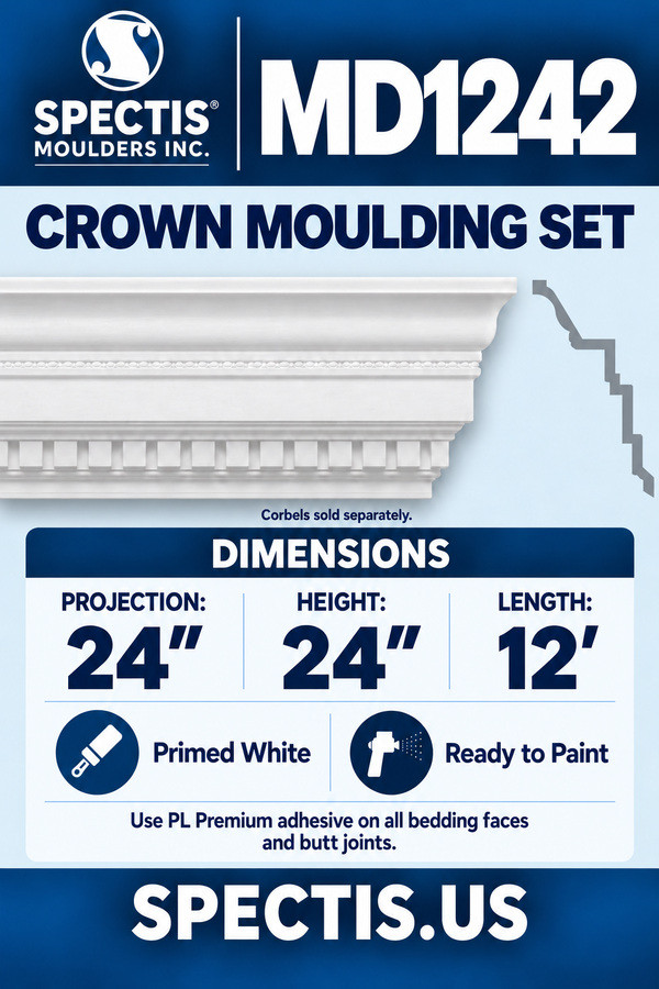 MD1242 Crown Moulding Set — dimensions and matching side profile