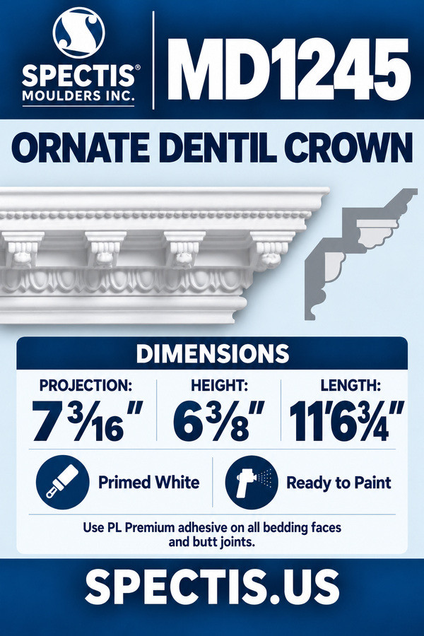 MD1245 Ornate Dentil Crown — dimensions and matching side profile