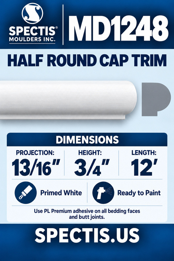 MD1248 Half Round Cap Trim — dimensions and matching side profile