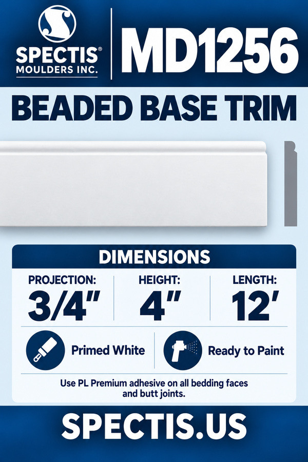 MD1256 Beaded Base Trim — dimensions and matching side profile
