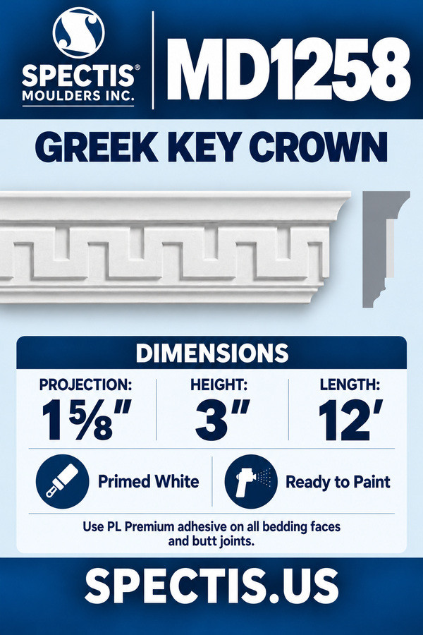 MD1258 Greek Key Crown — dimensions and matching side profile
