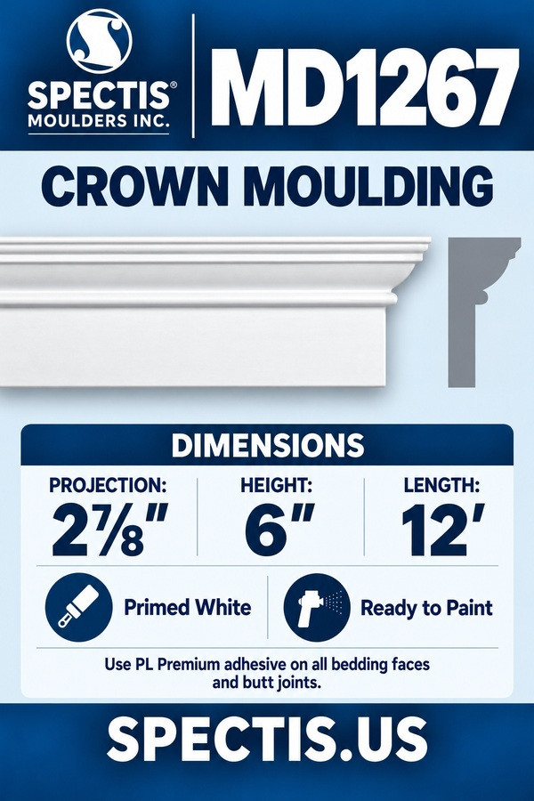 MD1267 Crown Moulding — dimensions and matching side profile