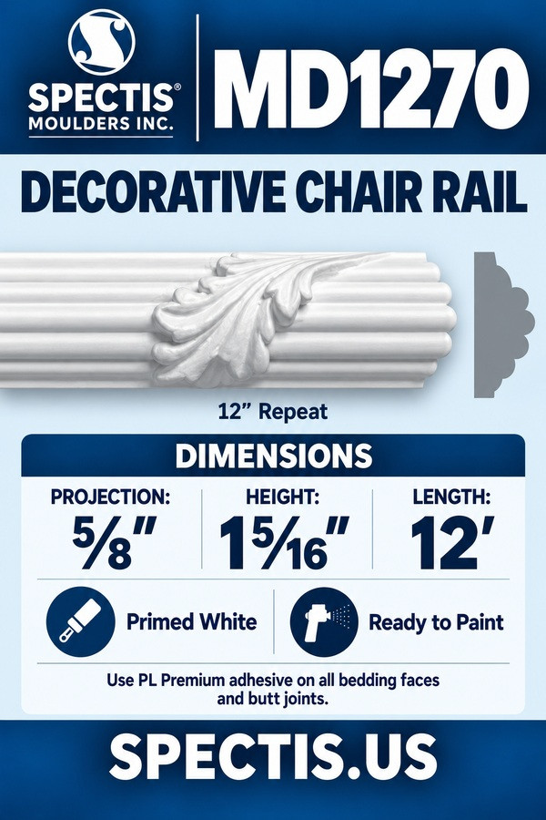 MD1270 Decorative Chair Rail — dimensions and matching side profile
