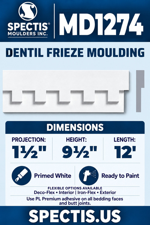 MD1274 dentil frieze moulding section and side profile