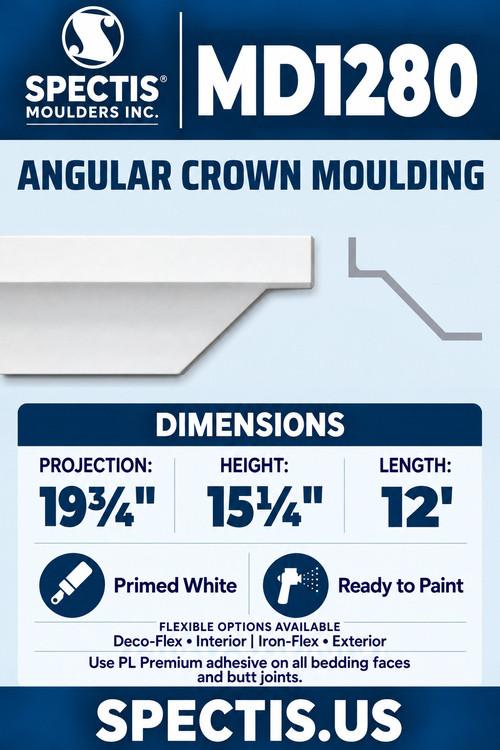 MD1280 angular crown moulding section and side profile