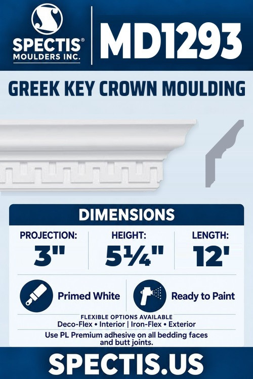 MD1293 greek key crown moulding section and side profile