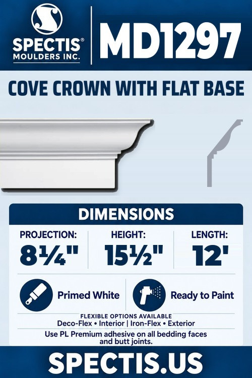 MD1297 cove crown with flat base section and side profile