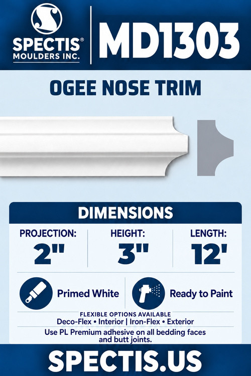 MD1303 ogee nose trim section and side profile