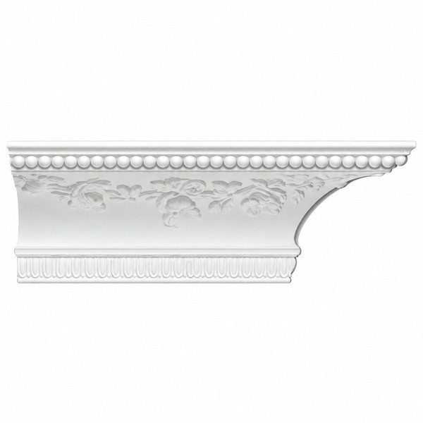 MD1310 beaded floral cove crown moulding section and side profile