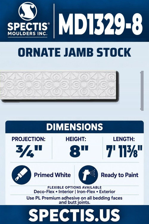 MD1329-8 ornate jamb stock section and side profile