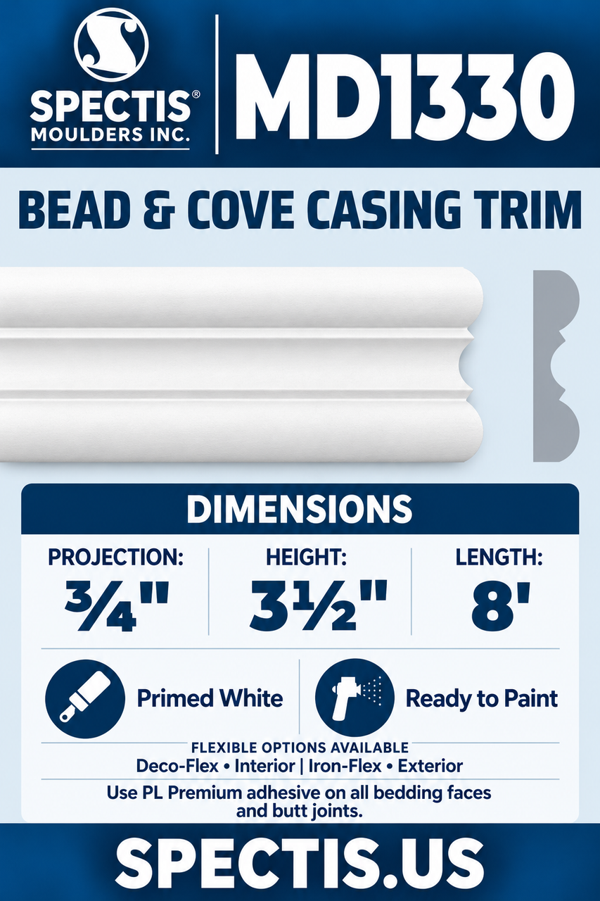 MD1330 bead & cove casing trim section and side profile