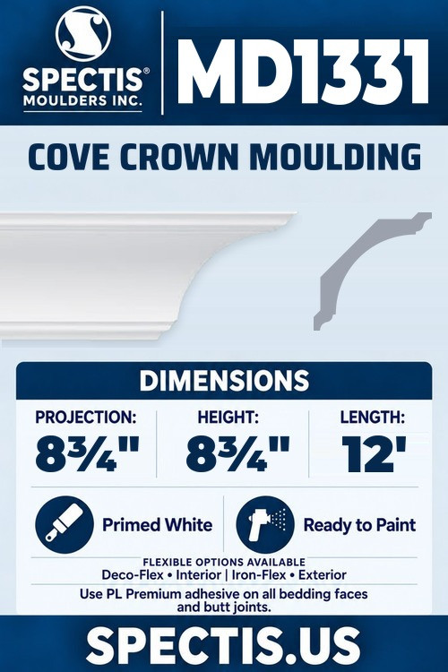 MD1331 cove crown moulding section and side profile