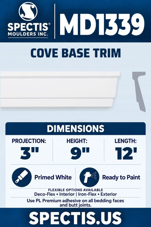 MD1339 cove base trim section and side profile