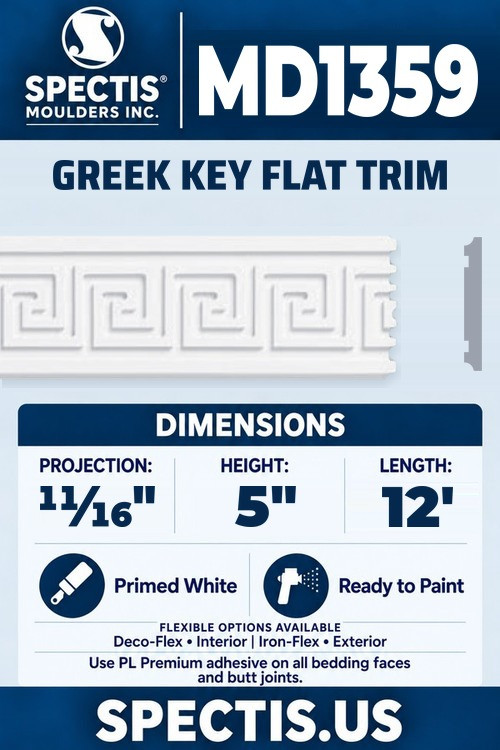 MD1359 greek key flat trim section and side profile