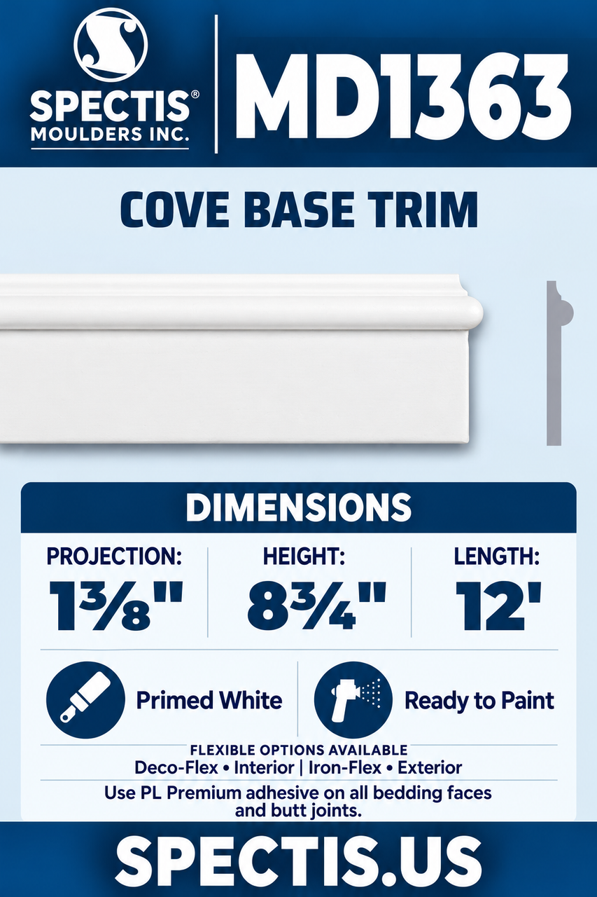 MD1363 cove base trim section and side profile
