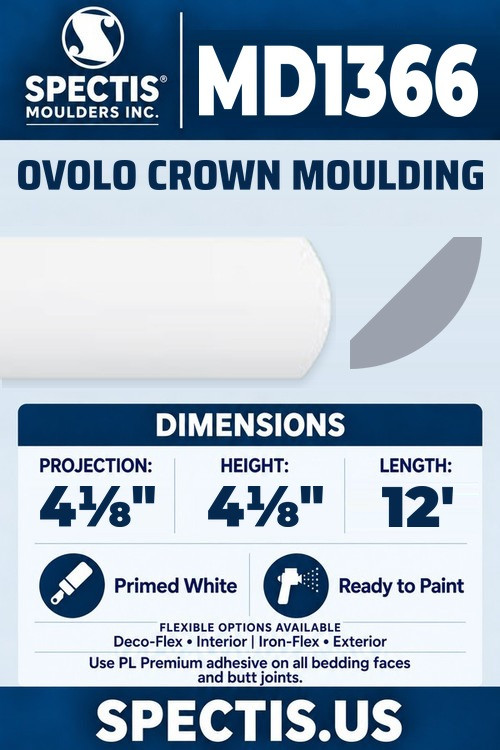 MD1366 ovolo crown moulding section and side profile
