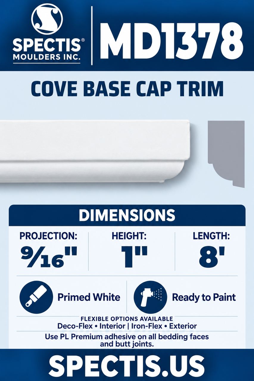 MD1378 cove base cap trim section and side profile